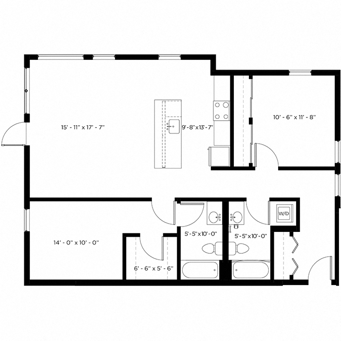 Floor plan for 2 beds, 2 baths, 1178 sqft